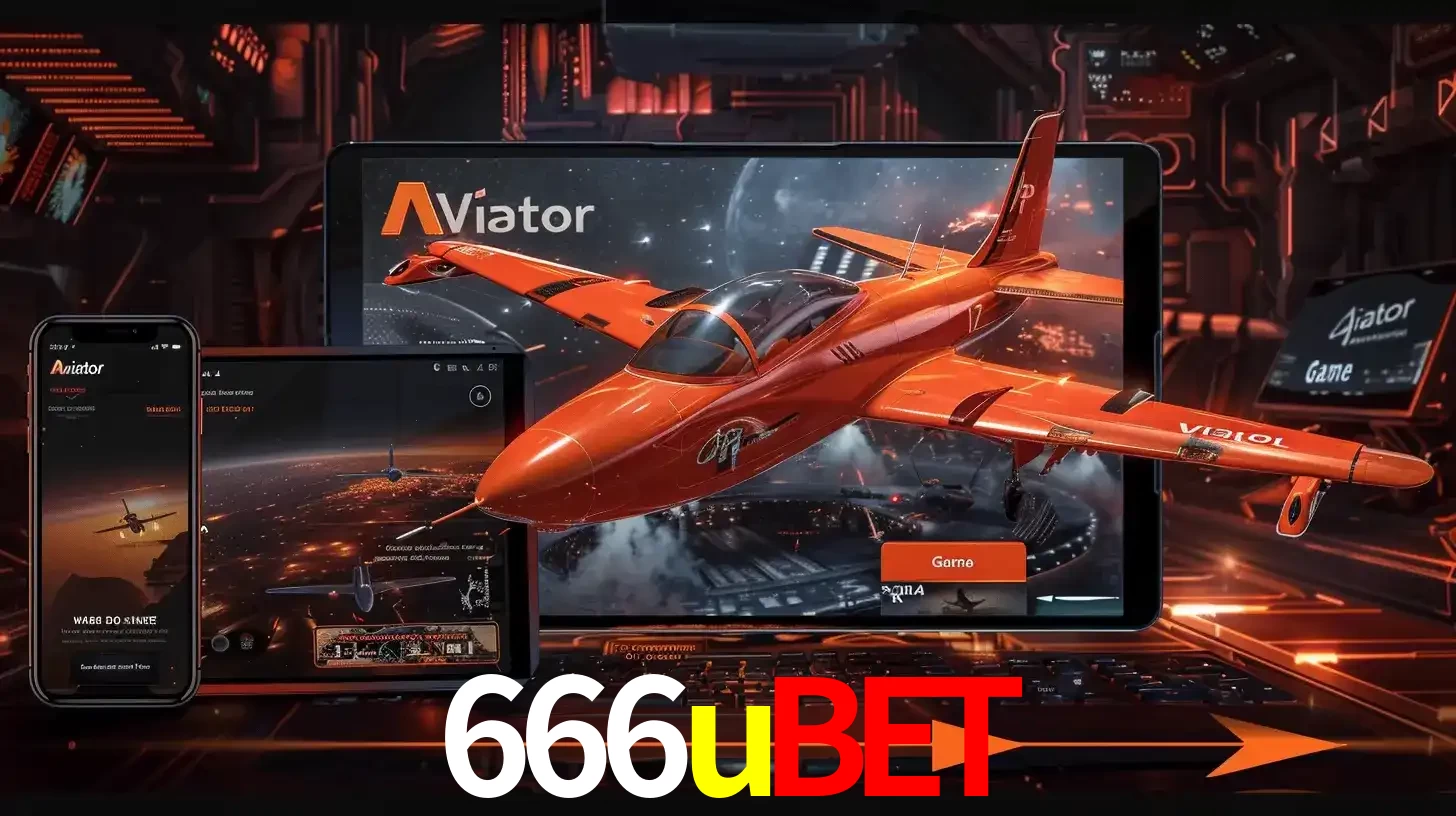 Apresentação tecnológica do jogo Aviator com um avião saindo da tela de um tablet, demonstrando a experiência imersiva em múltiplos dispositivos no 666ubet.