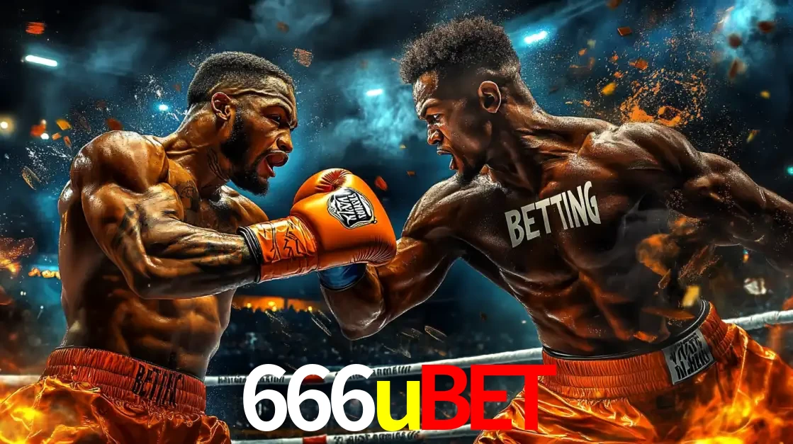 Dois boxeadores em uma luta intensa e explosiva, representando a adrenalina e as oportunidades de apostas em esportes de combate disponíveis na plataforma 666ubet.