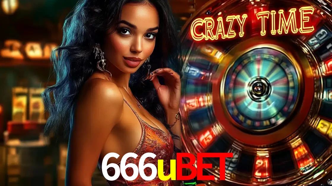 Mulher elegante ao lado da vibrante roda da fortuna do jogo de cassino ao vivo Crazy Time, um dos game shows mais populares e cheios de prêmios do 666ubet.
